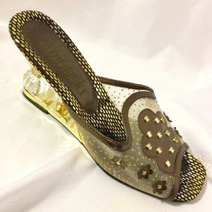 Amanda Gold Crystal Bead Rhinestone Slip on Sandal